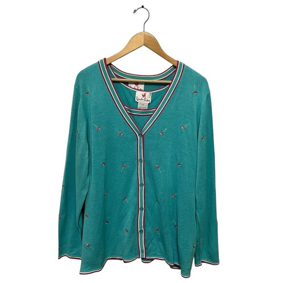 Quacker Factory Blue Pink Embroidered Floral Cardigan Sweater Set Size 1X NWT - Picture 1 of 10